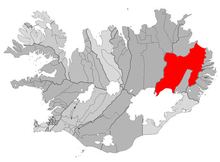 Fljótsdalshérað á íslandskorti